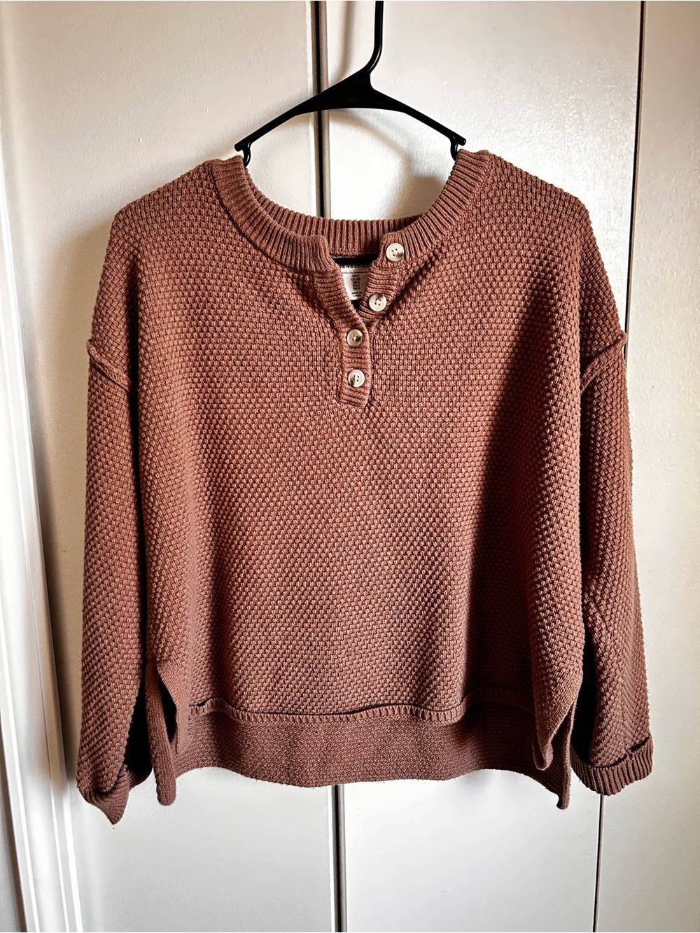 Women's Knit Button Henley Sweater - Dusty Rose